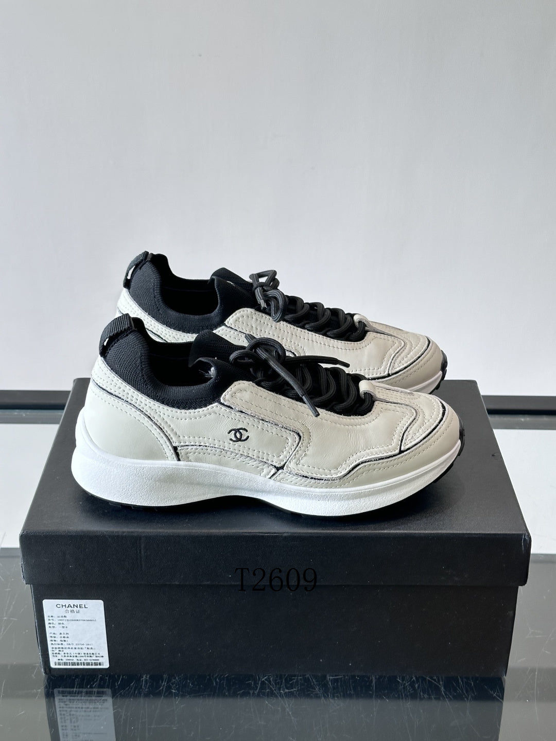 Chanel White Black Low-Top Sneakers