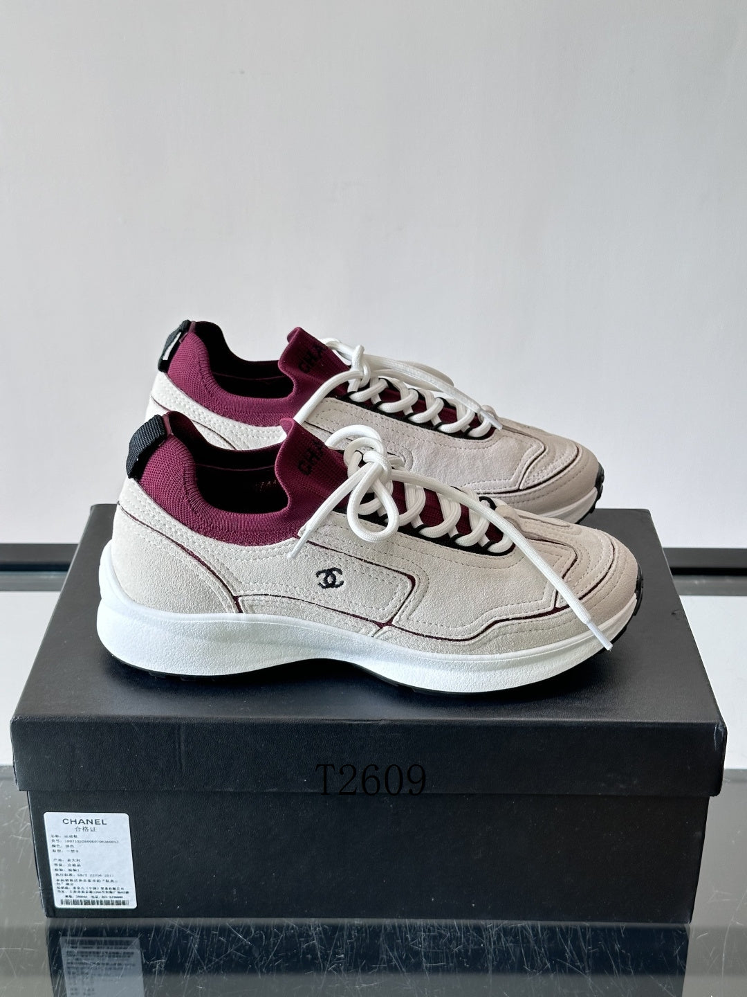 Chanel White Red Low-Top Sneakers