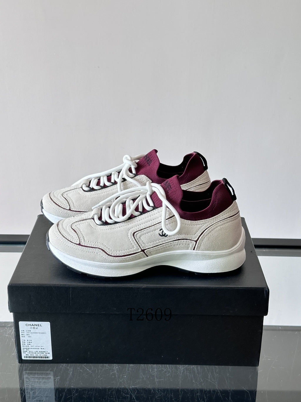 Chanel White Red Low-Top Sneakers