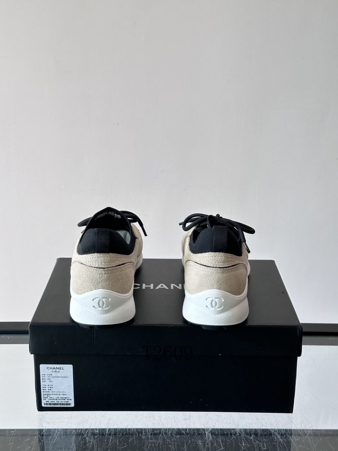 Chanel Beige Black Low-Top Sneakers