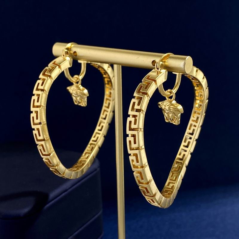 Versace Gold-Tone Greek Key Charm Hoop Earrings