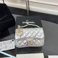 CHANEL 25S FLAP CHARM BAG 13 IN SILVER METALLIC LAMBSKIN
