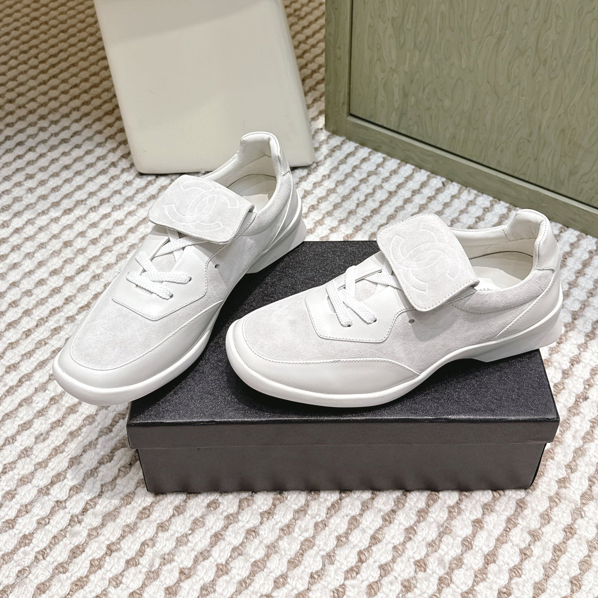 CHANEL 25S SNEAKERS 35MM IN GREIGE SUEDE WITH VELCRO STRAPS