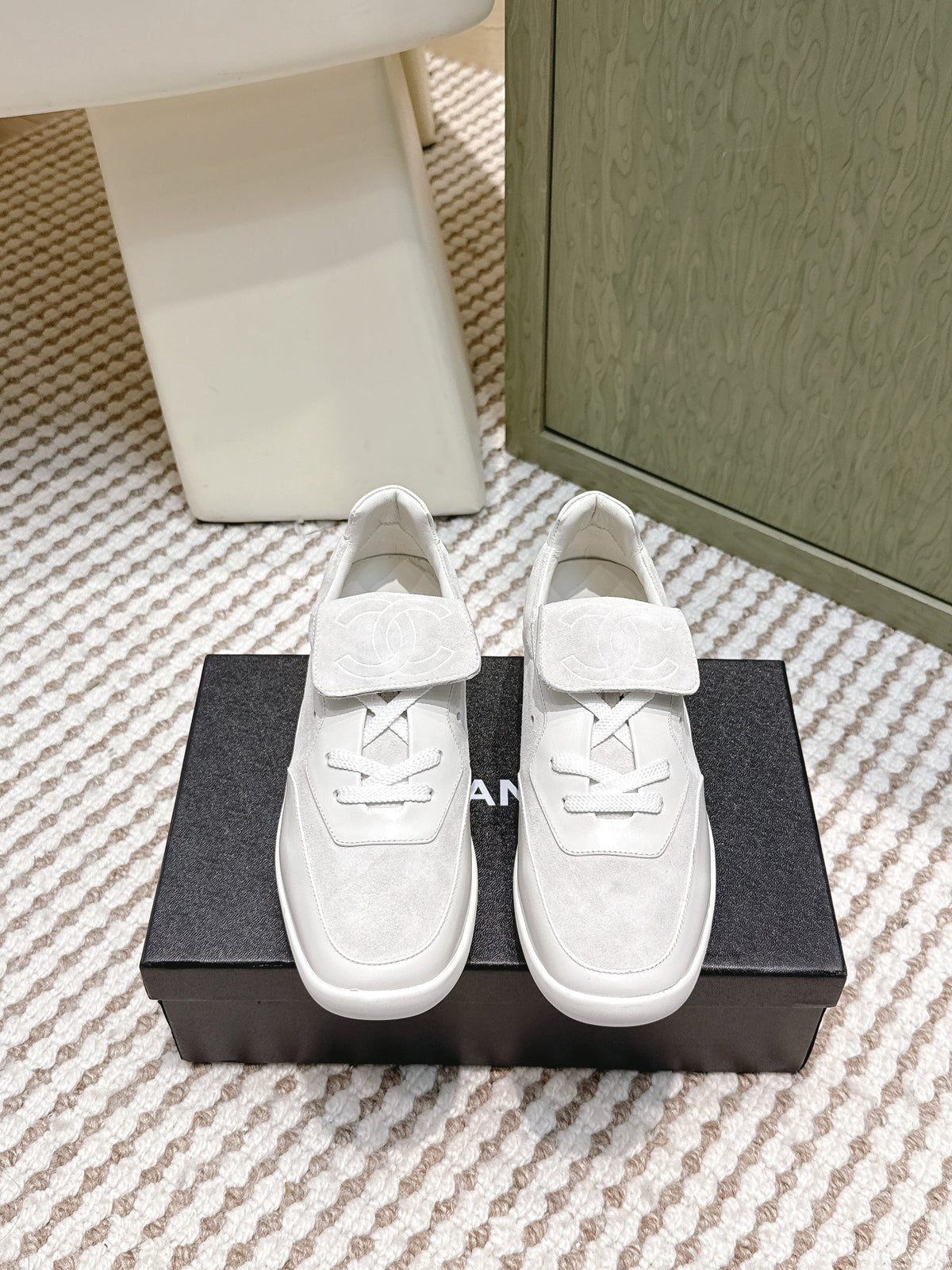 CHANEL 25S SNEAKERS 35MM IN GREIGE SUEDE WITH VELCRO STRAPS