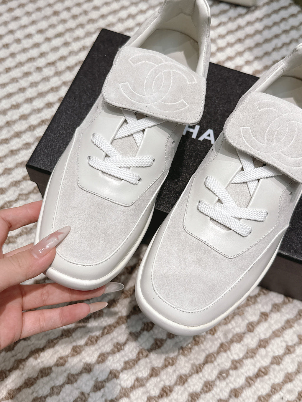 CHANEL 25S SNEAKERS 35MM IN GREIGE SUEDE WITH VELCRO STRAPS