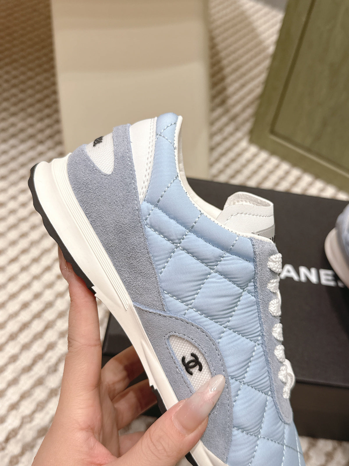 CHANEL 25S SNEAKERS IN LIGHT BLUE CALFSKIN AND SUEDE