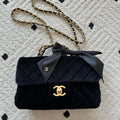 CHANEL 25S MINI FLAP BAG 23 IN BLACK VELVET WITH GOLD HARDWARE