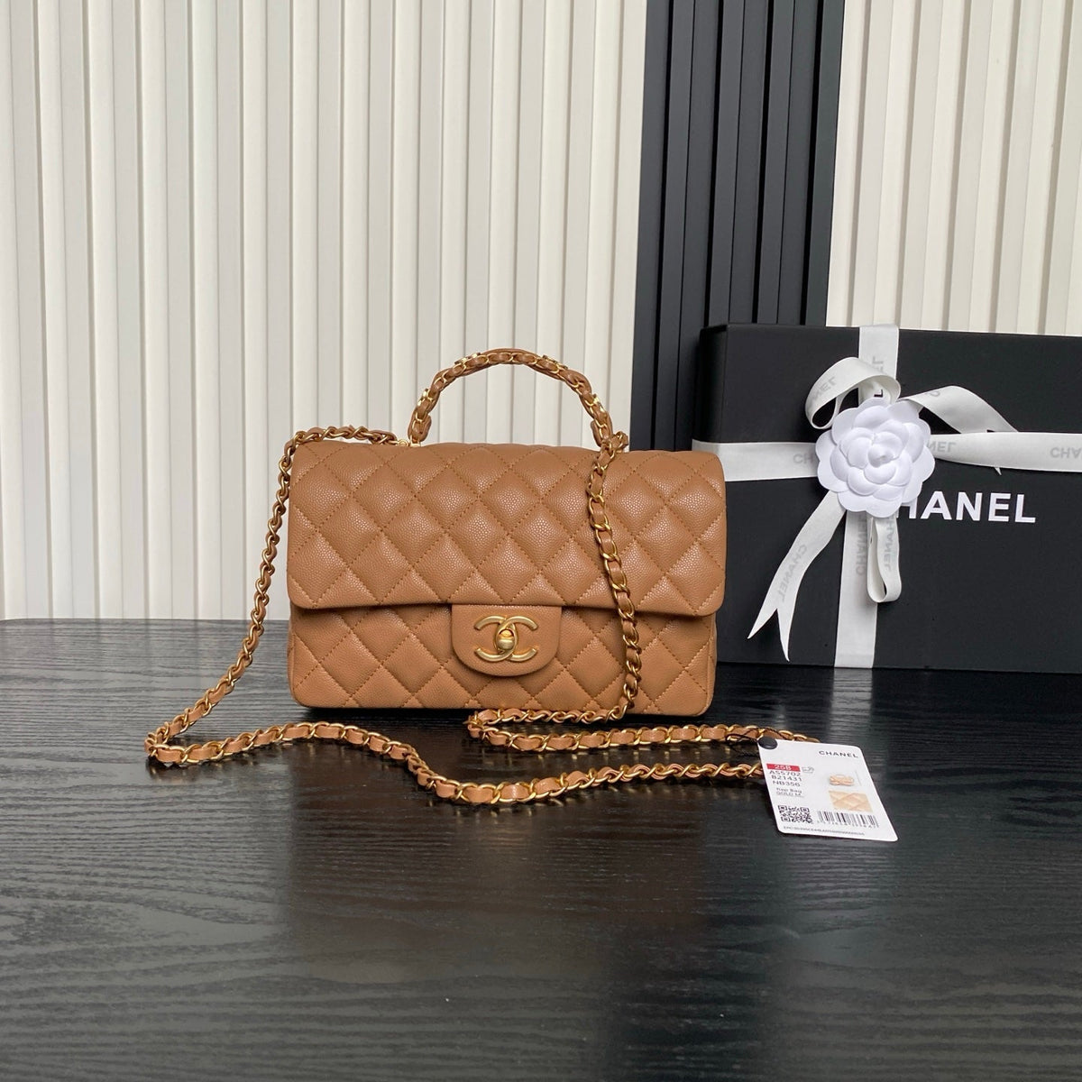 CHANEL 25S FLAP BAG 22 CM IN LIGHT BROWN CAVIAR WITH GOLD HARDWARE