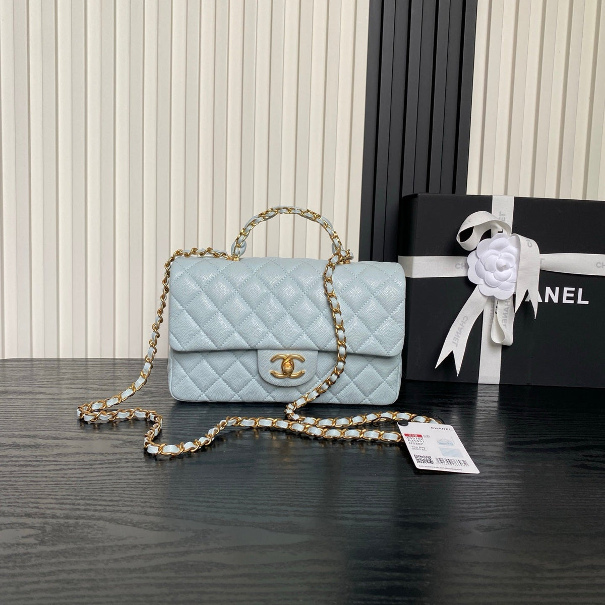 CHANEL 25S FLAP BAG 22 IN LIGHT BLUE CALFSKIN GOLD HARDWARE