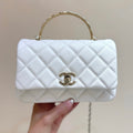 CHANEL 25S COCO CRUSH HANDLE 18 IN WHITE CALFSKIN GOLD HARDWARE